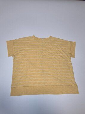 First Love by Lovelyn Blouse Size 1X Yellow White Striped Short Sleeve Top